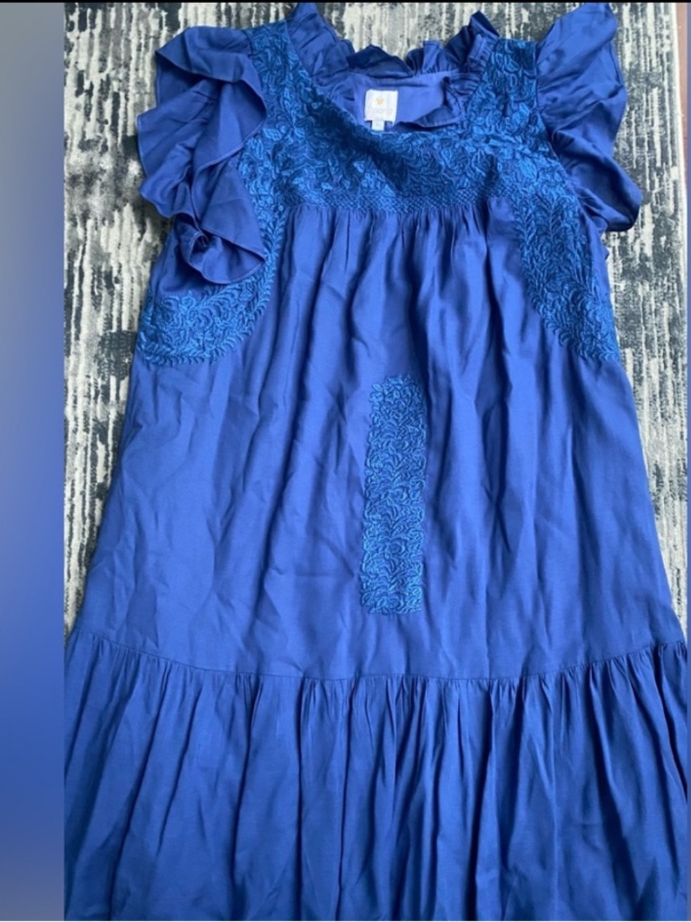 J. Marie Women’s Blue Ruffle Sleeve Embroidered dress - Picture 3 of 4